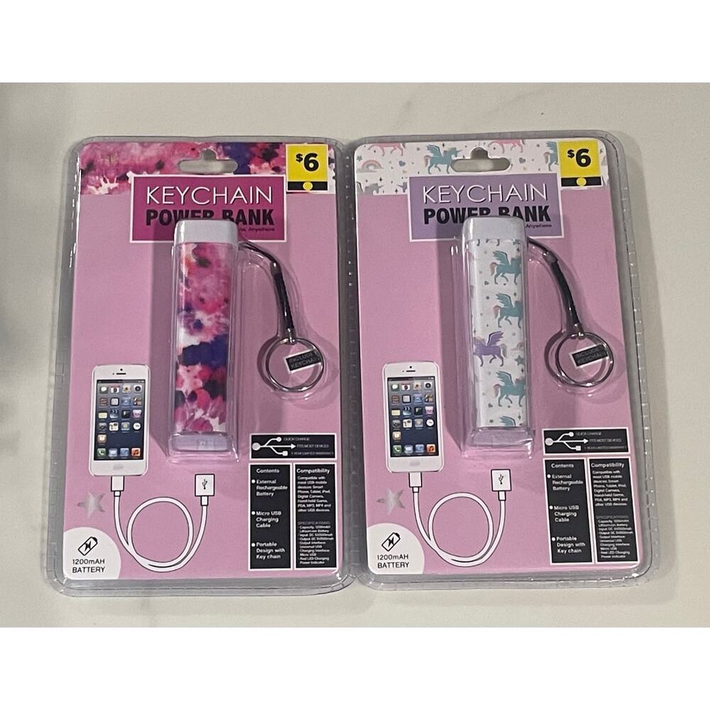 New 2 Pack Keychain Power Bank Quick Charge iphone Smart Device Pegasus Tie Dye